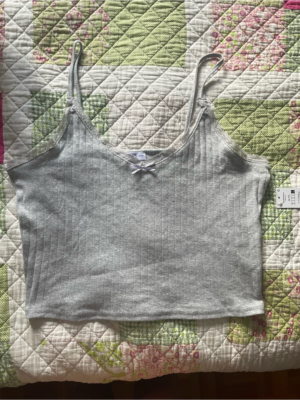 Ardene Light Gray Ribbed Lace-Trim Cami